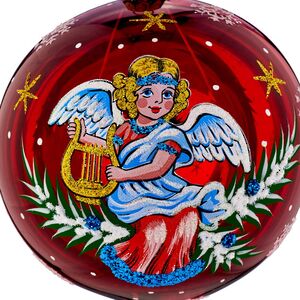 Стеклянный елочный шар Ангелочек 9 см красный Фабрика Елочка фото 2