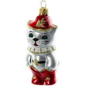 Стеклянная елочная игрушка Кот в Сапогах 8 см, подвеска Фабрика Елочка фото 1