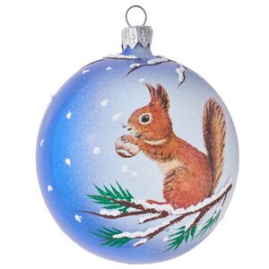 Стеклянный елочный шар Белка 9 см синий Фабрика Елочка фото 2