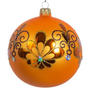 Стеклянный елочный шар Веер 9 см оранжевый Фабрика Елочка фото 1