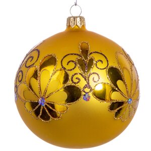 Стеклянный елочный шар Веер 95 мм золотой