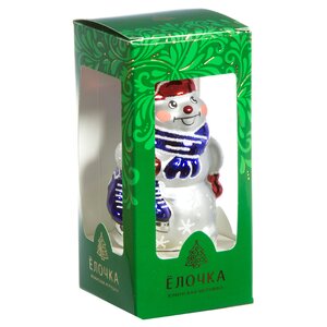 Стеклянная елочная игрушка Снеговик в синем шарфе 8 см, подвеска Фабрика Елочка фото 2