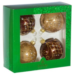 Набор стеклянных елочных шаров Версаль 7 см, 4 шт бежевый с коричневым Фабрика Елочка фото 2