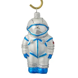 Стеклянная елочная игрушка Космонавт 8 см, синяя, подвеска Фабрика Елочка фото 1