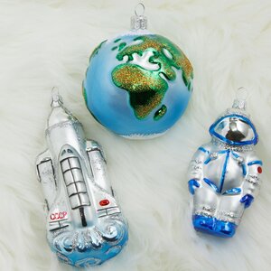 Набор стеклянных елочных игрушек Космический 7-12 см, 3 шт, синий, подвеска Фабрика Елочка фото 2