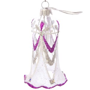 Стеклянная елочная игрушка Колокольчик Элегантный 9 см фиолетовый, подвеска