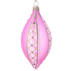 Стеклянная елочная игрушка Кружевница 13 см розовая, подвеска