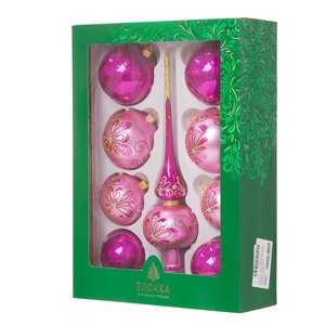 Набор стеклянных елочных шаров с верхушкой Грезы, розовый с вишневым Фабрика Елочка фото 2