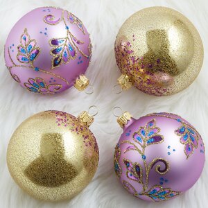 Набор стеклянных елочных шаров Дивный сад 4*75 мм фиолетовый с золотым