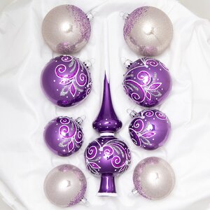 Набор стеклянных елочных шаров с верхушкой Новелла фиолетовый
