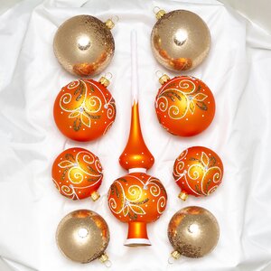 Набор стеклянных елочных шаров с верхушкой Новелла оранжевый