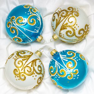 Набор стеклянных елочных шаров Позитив 4*85 мм белый с голубым