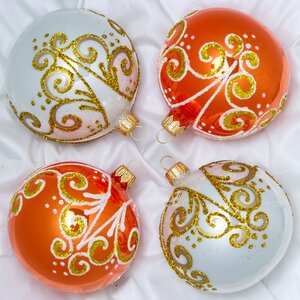 Набор стеклянных елочных шаров Позитив 4*85 мм белый с оранжевым