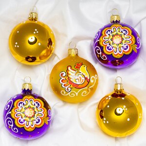 Набор стеклянных елочных шаров Полюшко 5*60 мм фиолетово-золотой