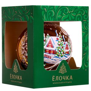 Стеклянный елочный шар Зимний Пейзаж 7 см золотой Фабрика Елочка фото 5