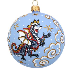 Стеклянный елочный шар Зодиак - Дракон со звездочкой 8 см голубой Фабрика Елочка фото 1