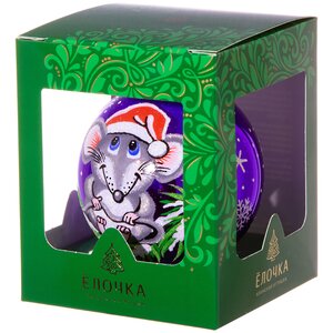 Стеклянный елочный шар Зодиак - Новогодний Мышонок 8 см фиолетовый Фабрика Елочка фото 2