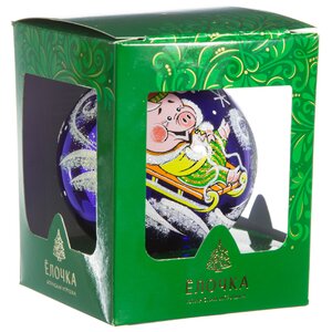 Стеклянный елочный шар Зодиак - Свинья на санках 8 см фиолетовый Фабрика Елочка фото 2