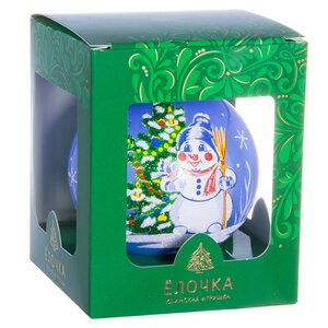 Стеклянный елочный шар Снеговик 7 см голубой Фабрика Елочка фото 2