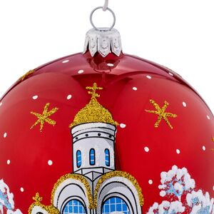 Стеклянный елочный шар Храм 9 см красный Фабрика Елочка фото 3