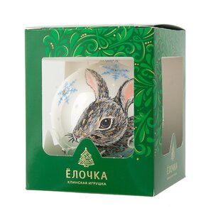 Стеклянный елочный шар Зодиак - Кролик Санни 8 см белый Фабрика Елочка фото 2