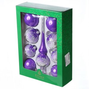Набор стеклянных елочных шаров с верхушкой Василиса фиолетовый Фабрика Елочка фото 2