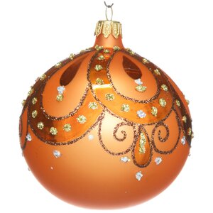 Стеклянный елочный шар Рондо 85 мм оранжевый