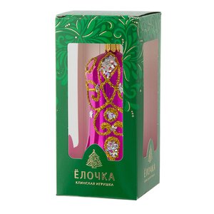 Стеклянная елочная игрушка Колокольчик Вензель 8 см вишневый, подвеска Фабрика Елочка фото 2