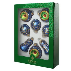 Набор стеклянных елочных игрушек Вензель 6-8 см синий, 8 шт, подвеска Фабрика Елочка фото 2