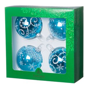 Набор стеклянных елочных шаров Заснеженный 7 см, 4 шт бирюзовый Фабрика Елочка фото 2