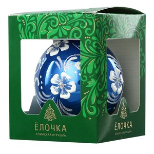 Стеклянный елочный шар Белые Цветы 7 см синий Фабрика Елочка фото 2