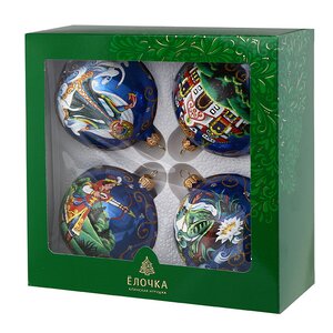 Набор стеклянных елочных шаров Царевна-Лягушка 8 см, синий, 4 шт Фабрика Елочка фото 2