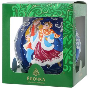 Стеклянный елочный шар Ледяные Кружева 11 см синий Фабрика Елочка фото 3