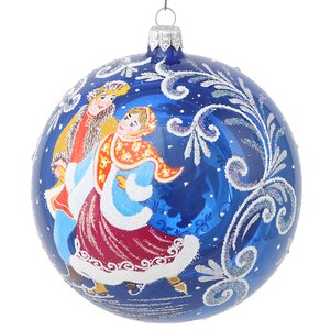 Стеклянный елочный шар Ледяные Кружева 11 см синий Фабрика Елочка фото 2