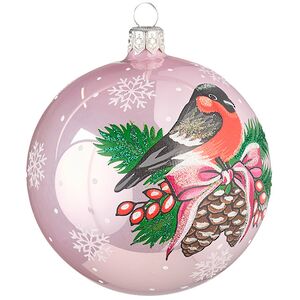 Стеклянный елочный шар Снегирь 9 см розовый Фабрика Елочка фото 4