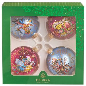 Набор стеклянных елочных шаров Муха-Цокотуха 8 см, 4 шт Фабрика Елочка фото 2