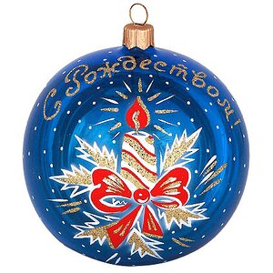 Стеклянный елочный шар С Рождеством 9 см синий Фабрика Елочка фото 1