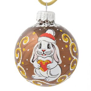 Стеклянный елочный шар Зодиак - Кролик с сердечком 6 см шоколадный Фабрика Елочка фото 1