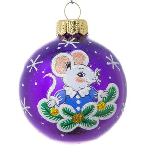 Стеклянный елочный шар Зодиак - Мышка в елочке 6 см фиолетовый Фабрика Елочка фото 1