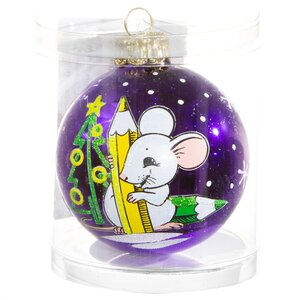 Стеклянный елочный шар Зодиак - Мышонок художник 6 см фиолетовый Фабрика Елочка фото 2