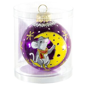 Стеклянный елочный шар Зодиак - Мышонок Сырный мечтатель 6 см фиолетовый Фабрика Елочка фото 2