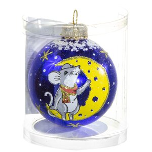 Стеклянный елочный шар Зодиак - Мышонок Сырный мечтатель 6 см синий Фабрика Елочка фото 2
