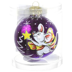 Стеклянный елочный шар Зодиак - Мышонок Волшебник 6 см фиолетовый Фабрика Елочка фото 2