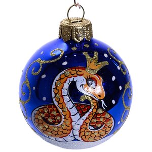 Стеклянный елочный шар Зодиак - Змея 6 см синий Фабрика Елочка фото 1