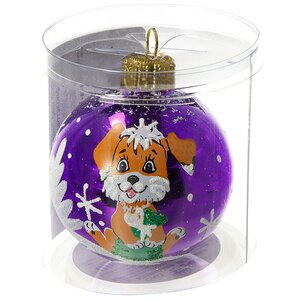 Стеклянный елочный шар Зодиак - Добрый пес 6 см фиолетовый Фабрика Елочка фото 2