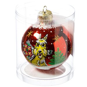 Стеклянный елочный шар Новый год - Терьер с букетом 6 см красный Фабрика Елочка фото 2