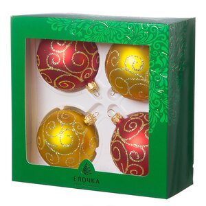 Набор стеклянных елочных шаров Садко 7 см, 4 шт красный с золотым Фабрика Елочка фото 2