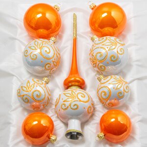 Набор стеклянных елочных шаров с верхушкой Признание оранжевый Фабрика Елочка фото 1