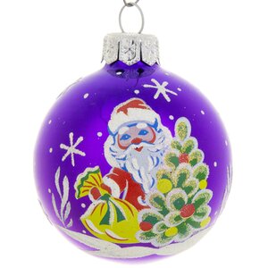 Стеклянный елочный шар Дедушка Мороз 6 см фиолетовый Фабрика Елочка фото 1