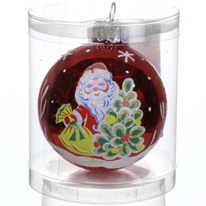 Стеклянный елочный шар Дедушка Мороз 6 см красный Фабрика Елочка фото 2